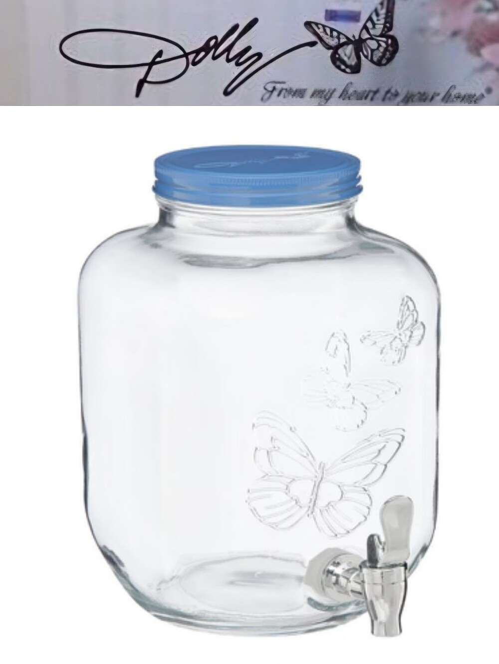 Dolly Parton Butterfly Etched Beverage Dispenser- Blue